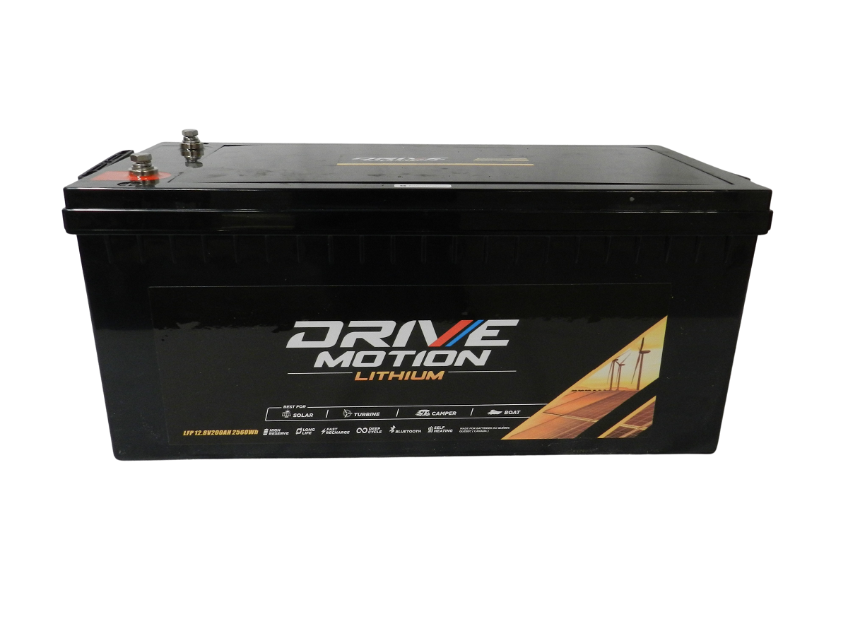 Drive Motion LiFePO 4 - 12 Volts, 200 Ah (4D) - 2560 Whr Bluetooth & Autochauffante